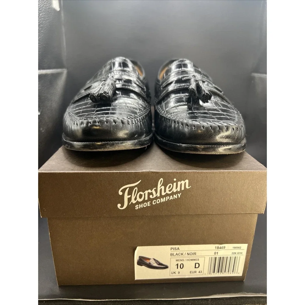 Florsheim Pisa Moc Toe Shoes Mens Black Leather Tassel Loafers 18469 Sz 10 D Box